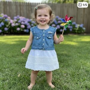 🍭Calvin Klein Jeans Denim and Lace Baby Dress 18 m